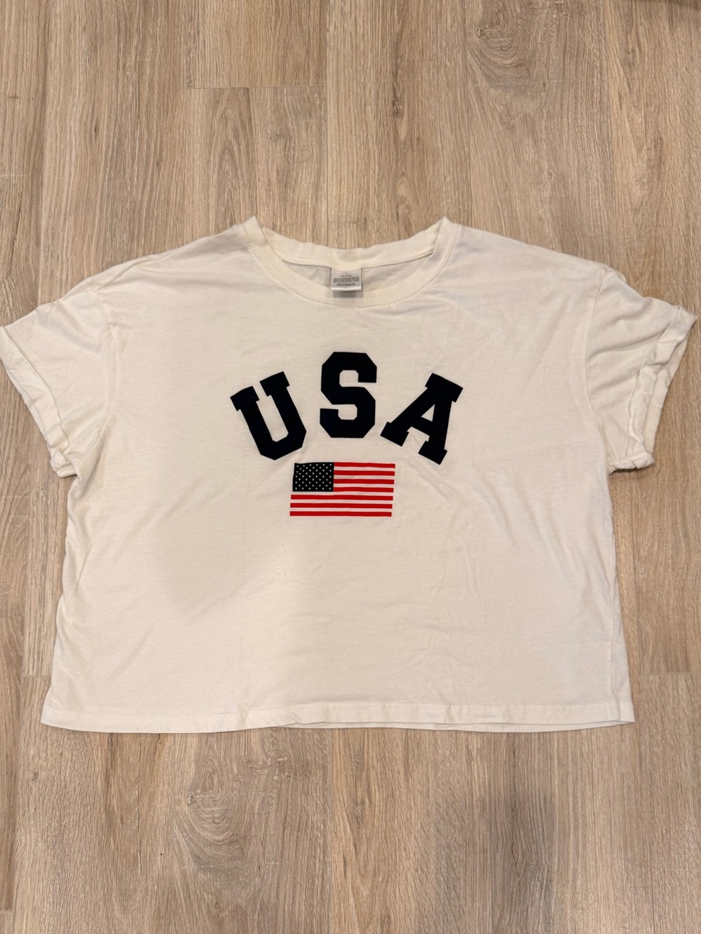 USA 100% COTTON Graphic Tee Shirt White Cropped size L